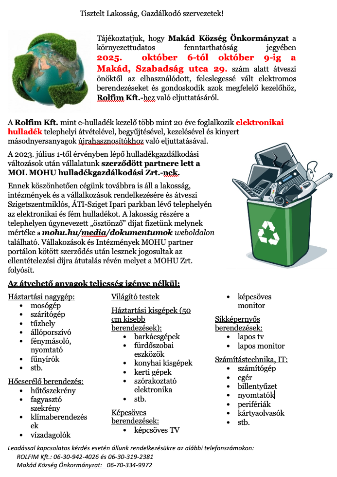 Elektronikai hulladékgyüjtés 2025